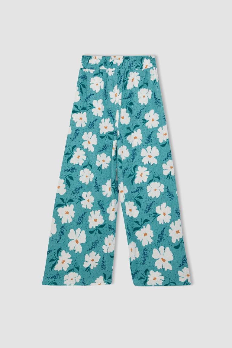 Girl Wide Leg Floral Wrinkled Trousers