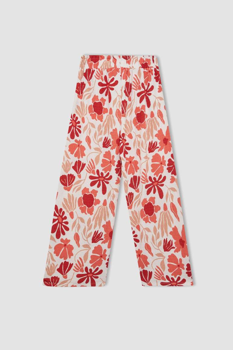 Girl Wide Leg Floral Wrinkled Trousers