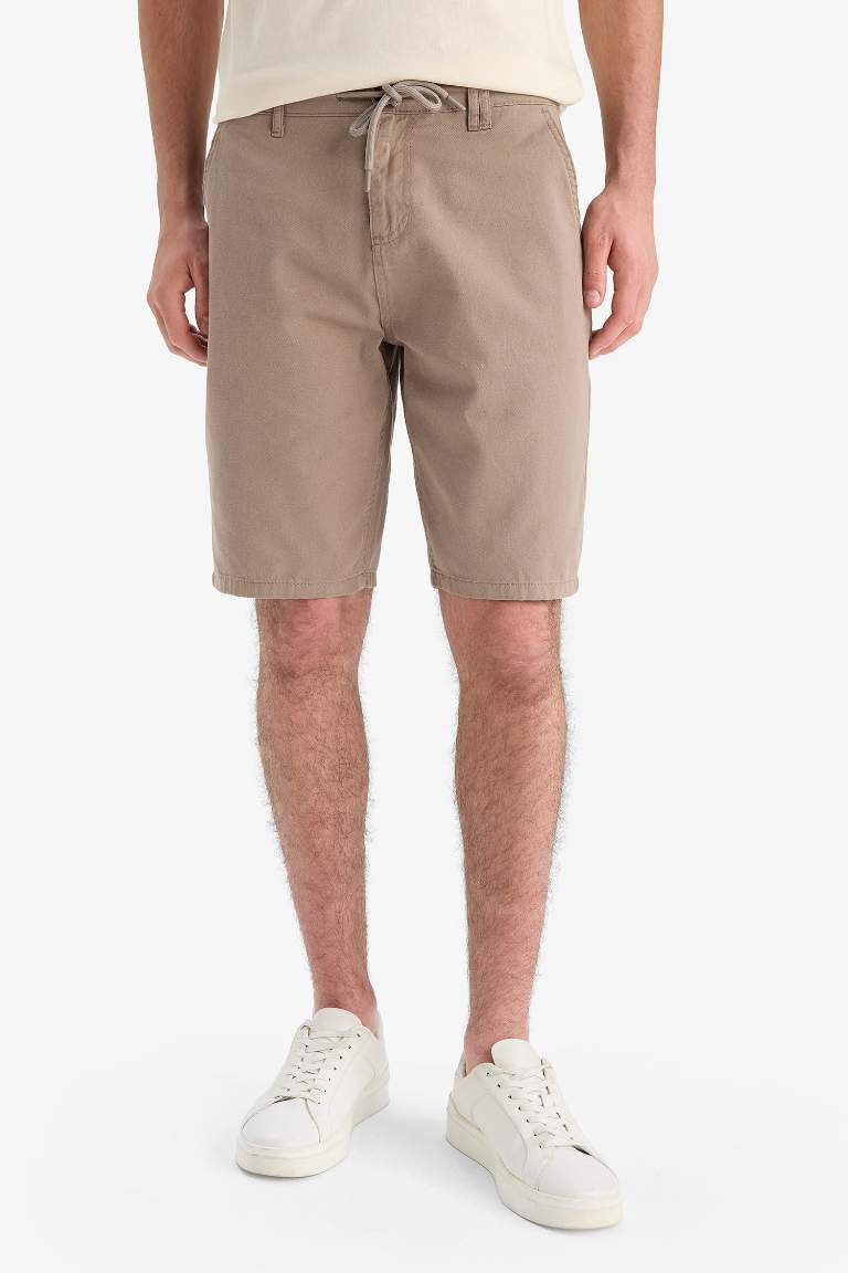 Regular Fit Düz Paça Gabardin Bermuda Şort