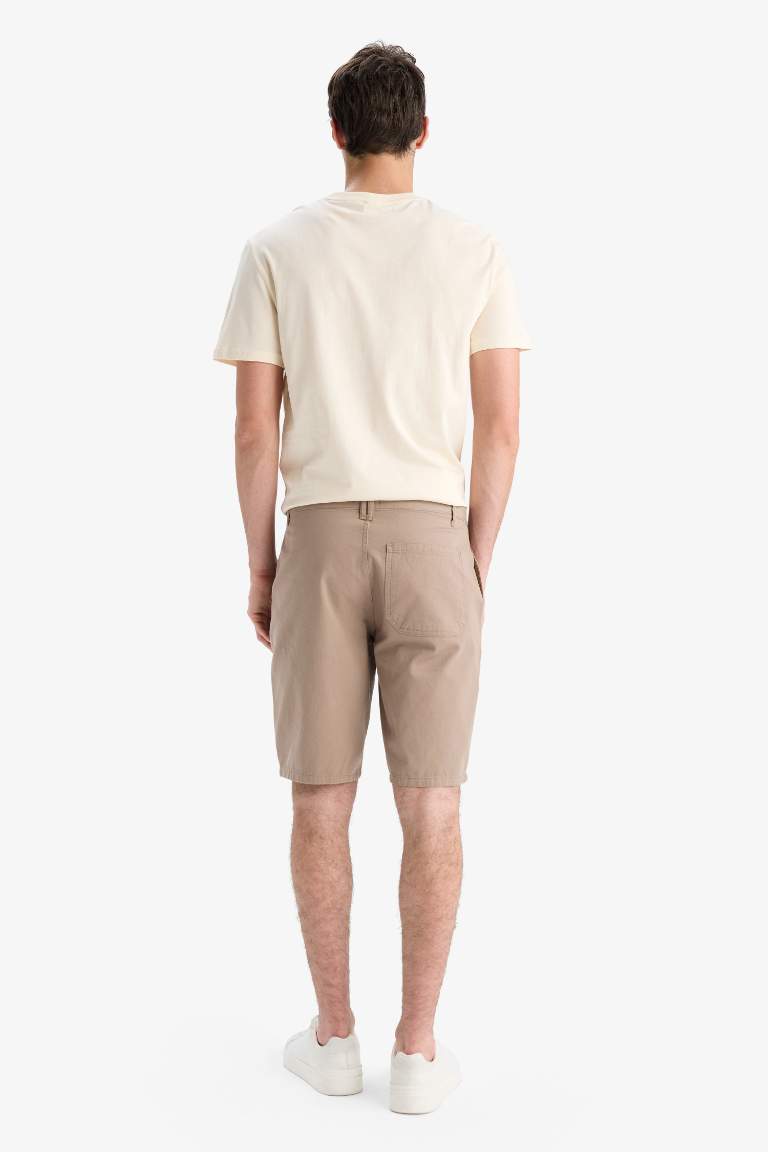Regular Fit Düz Paça Gabardin Bermuda Şort