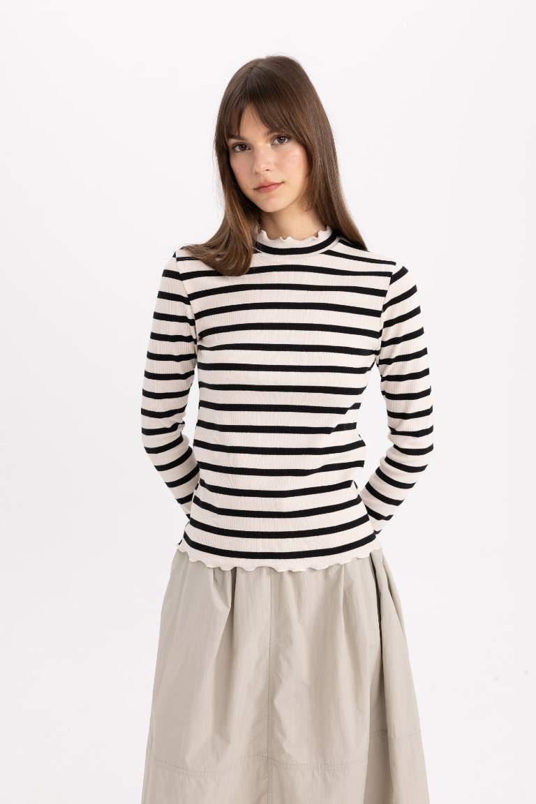 Crew Neck Long Sleeve Striped T-Shirt Tunic