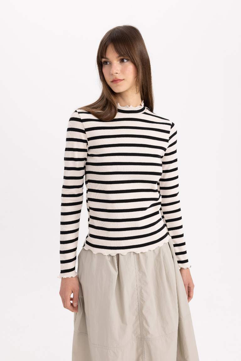 Crew Neck Long Sleeve Striped T-Shirt Tunic