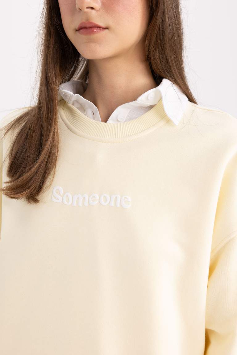 Sweat-shirt épais à Col Rond imprimé Dans Le Dos avec Intérieur Doux