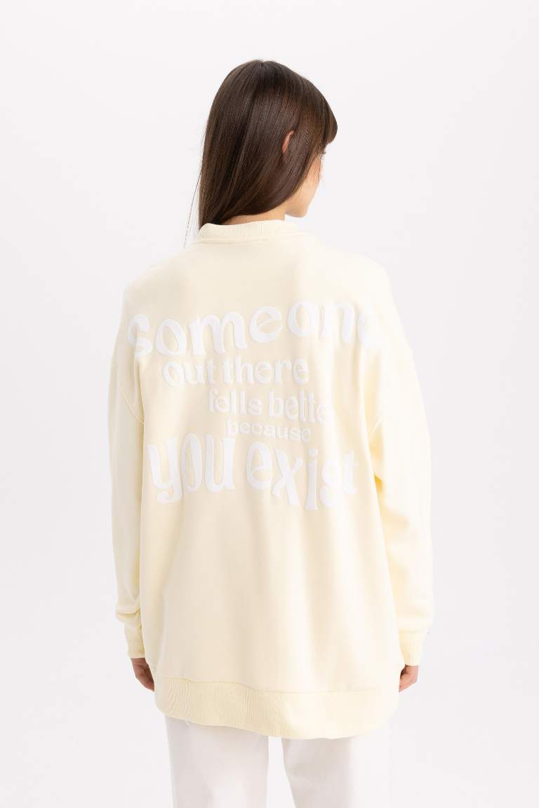 Crew Neck Back Printed Soft Fluffy Thick Sweatshirt Tunic