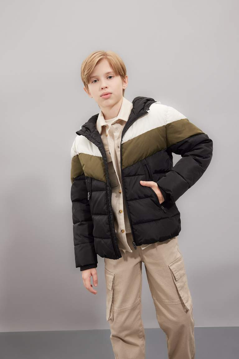 Boy Hooded Water Repellent Fleece Lined Puffer Jacket