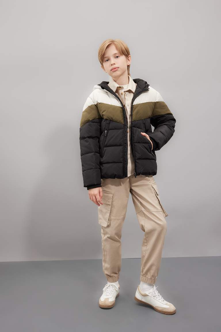 Boy Hooded Water Repellent Fleece Lined Puffer Jacket