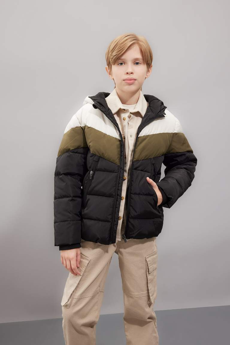 Boy Hooded Water Repellent Fleece Lined Puffer Jacket