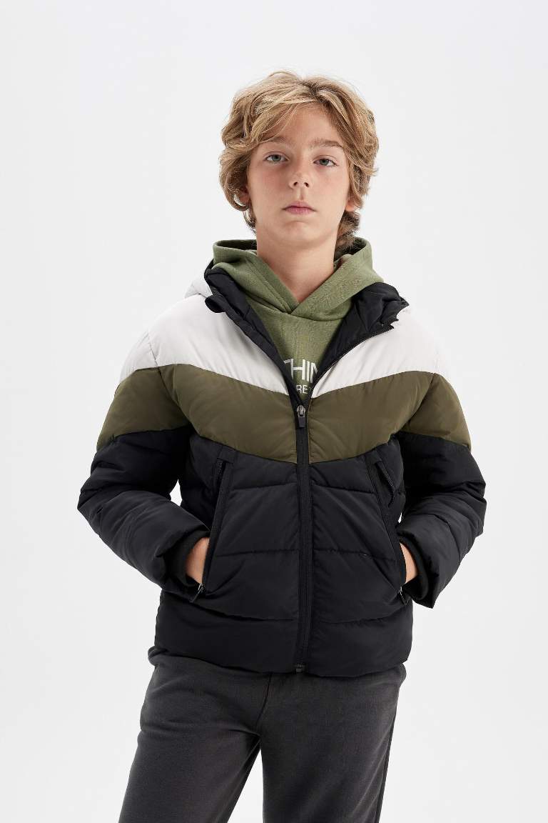 Boy Hooded Water Repellent Fleece Lined Puffer Jacket