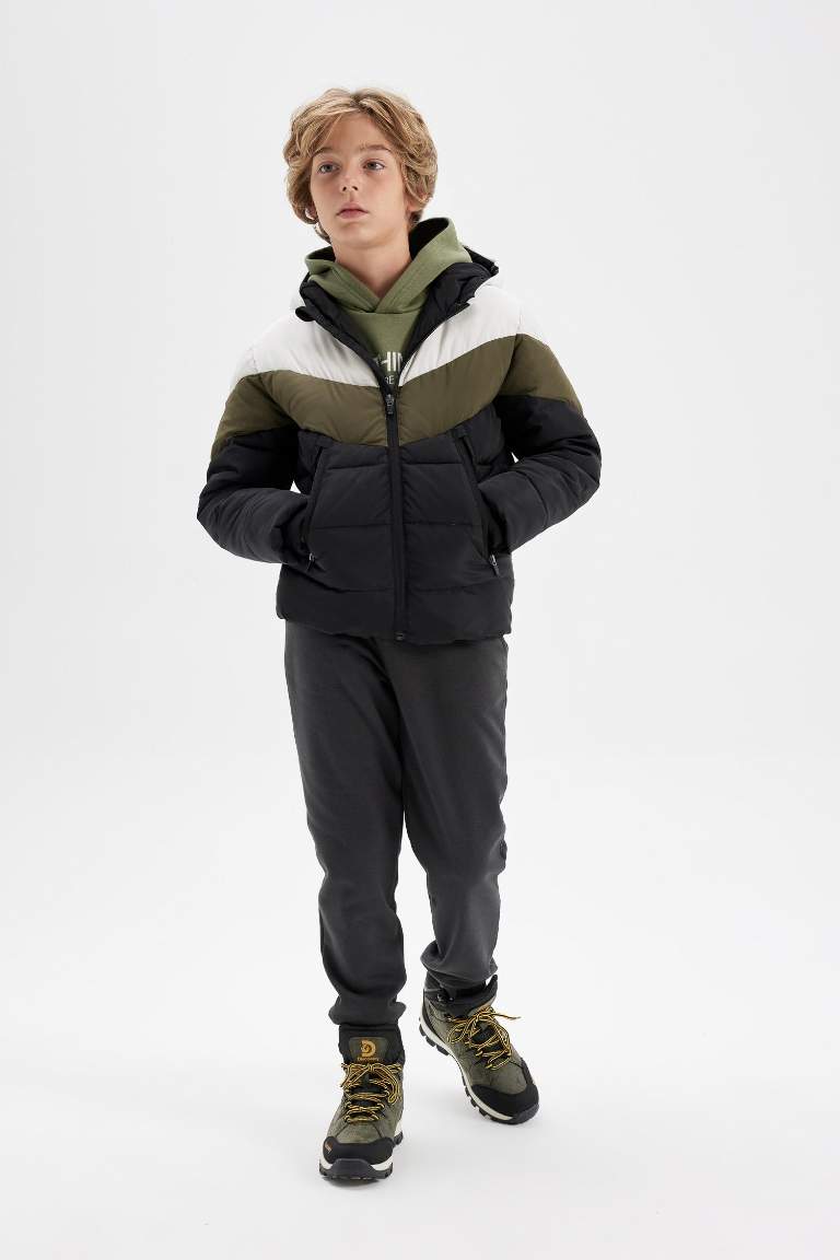 Boy Hooded Water Repellent Fleece Lined Puffer Jacket