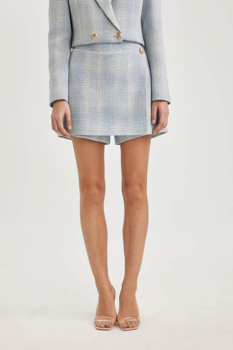 High Waist Checked Tweed Mini Skort