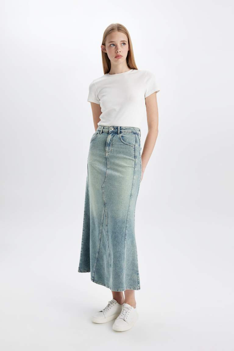 Long Fit Jean Skirt