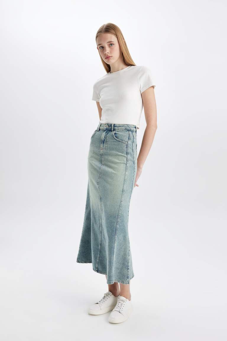 Long Fit Jean Skirt