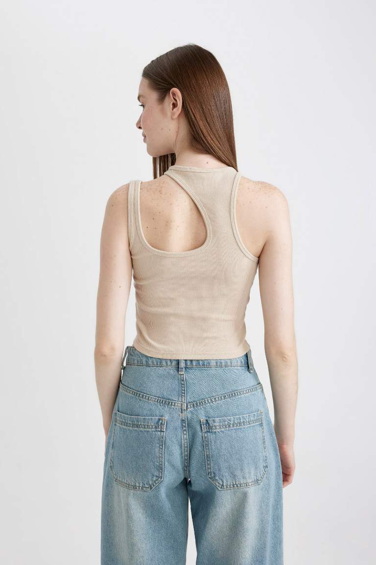 Fitted Crew Neck Ribbed Camisole Crop Top