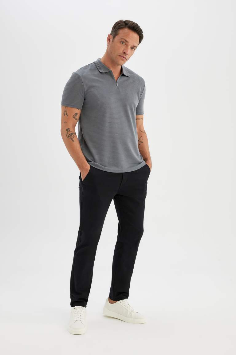 New Regular Fit Zippered Polo T-Shirt