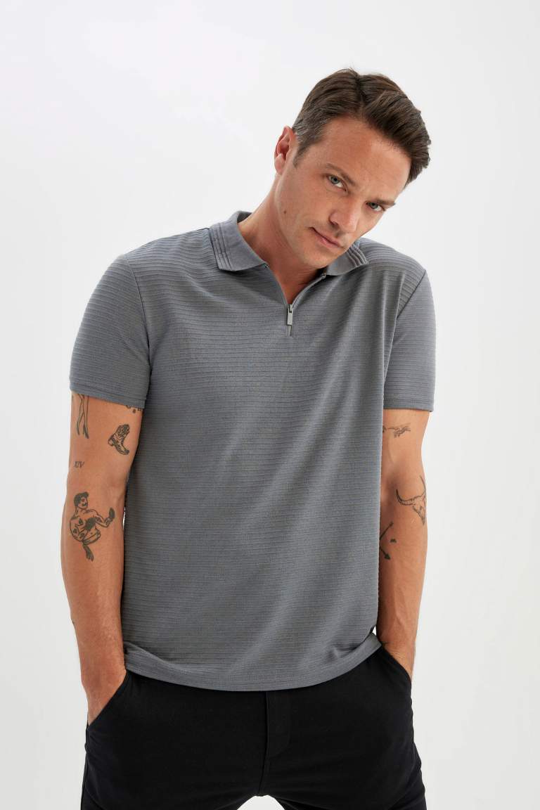 New Regular Fit Zippered Polo T-Shirt