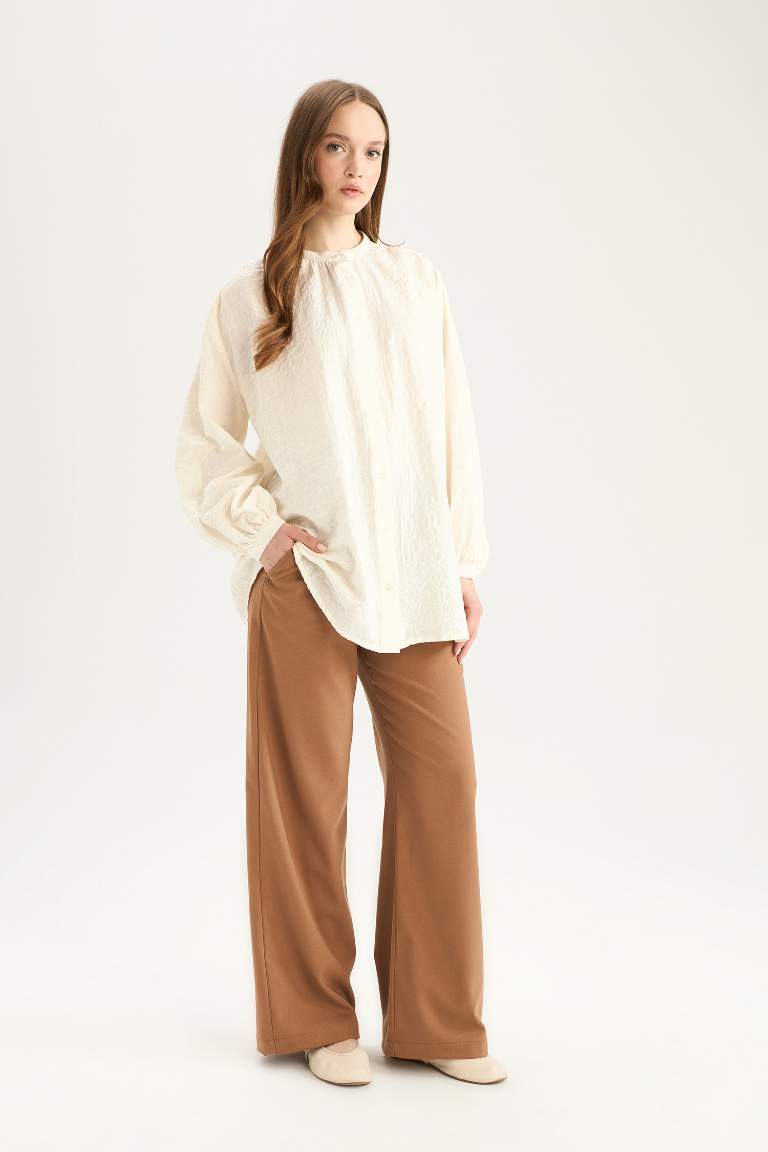 Flexible Waist Laced Basic Wide Leg Trousers