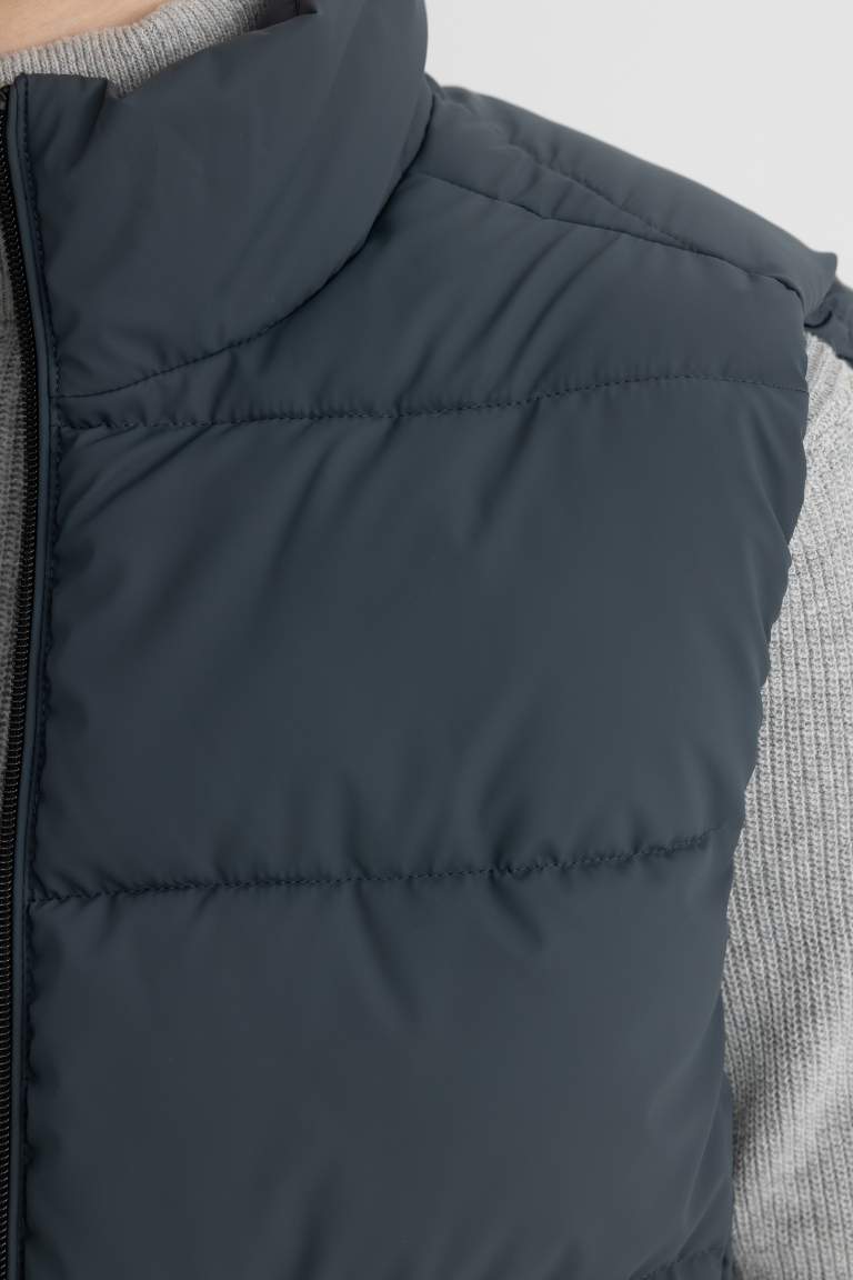 Su İtici Slim Fit Şişme Yelek Dar Kesim Dik Yaka Fermuarlı Cepli 