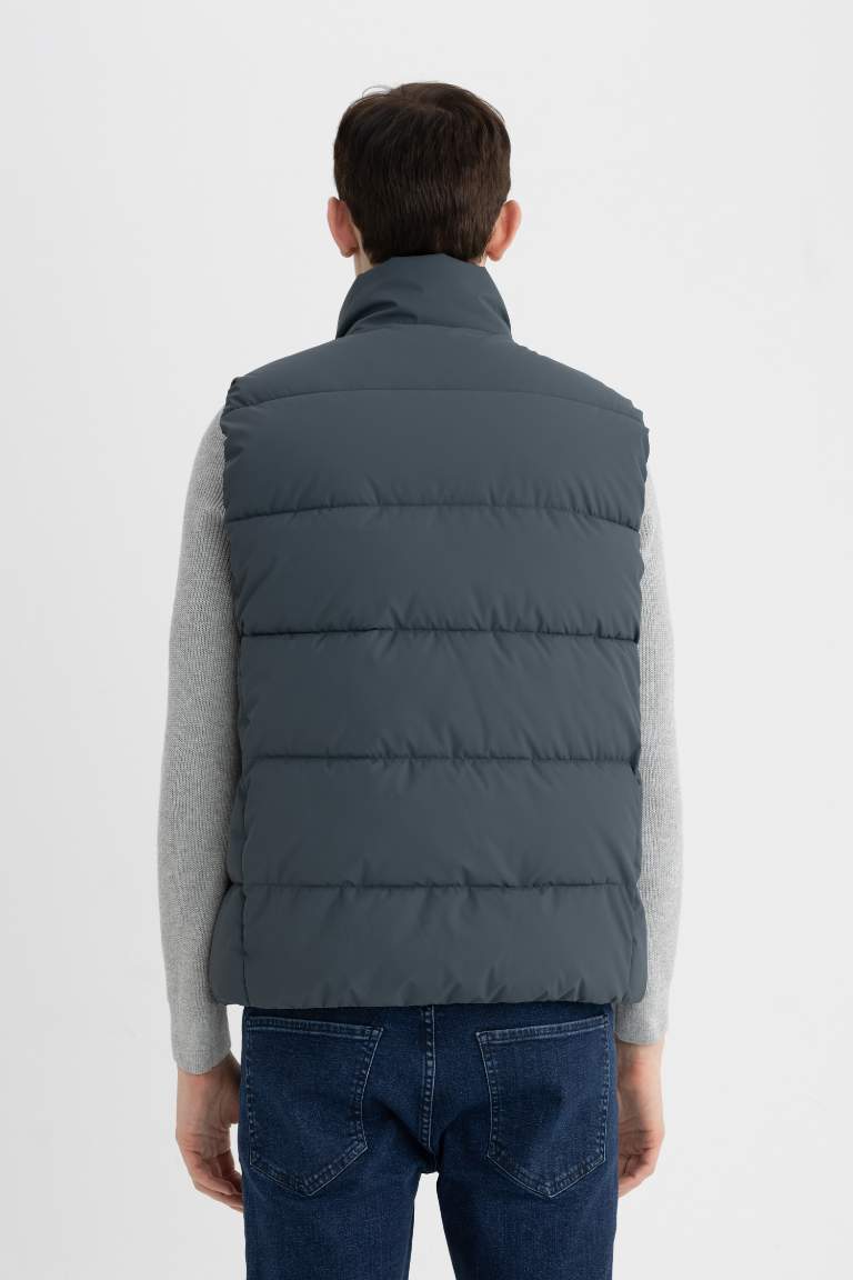Su İtici Slim Fit Şişme Yelek Dar Kesim Dik Yaka Fermuarlı Cepli 