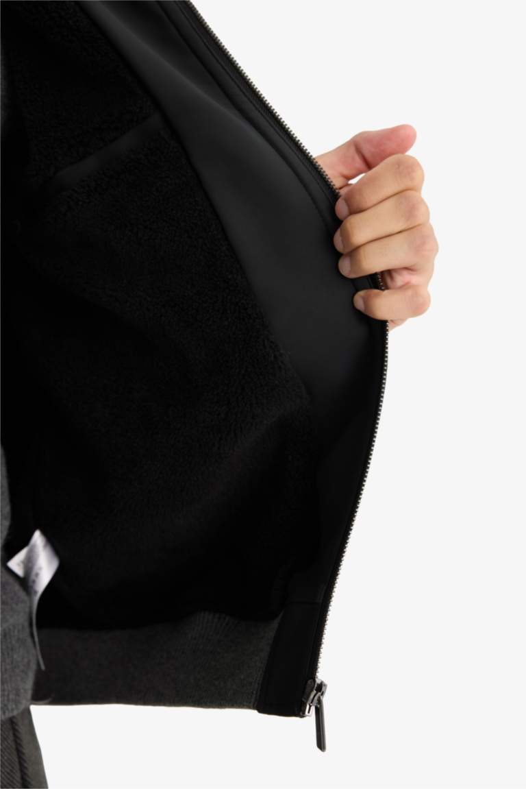 Slim Fit Lined Faux Leather Puffer Jacket