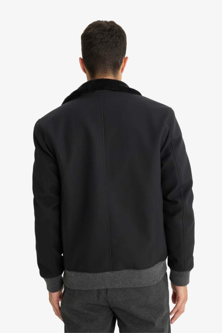 Slim Fit Lined Faux Leather Puffer Jacket