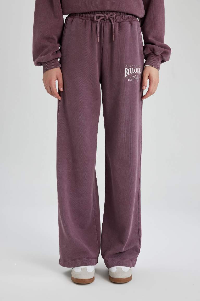 Bordeaux Woman Wide Leg Washable Faded Effect Printed Sweatpants ...