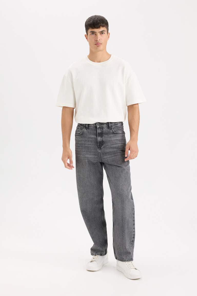 %100 Pamuk Baggy Fit Geniş Kalıp Geniş Paça Jean Pantolon