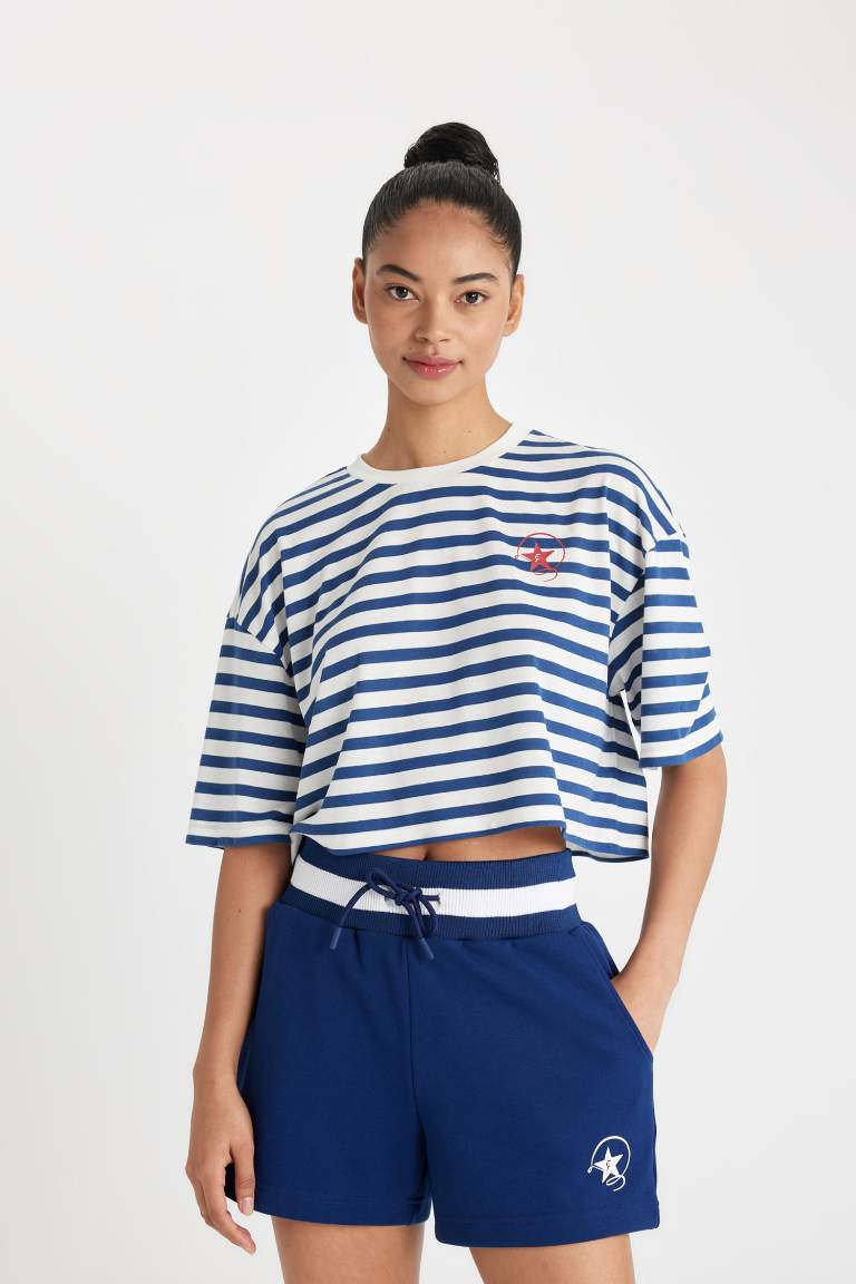 DeFactoFit Crew Neck Striped Crop Top T-Shirt