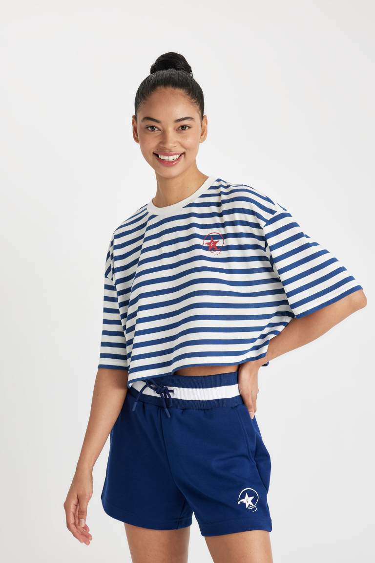 DeFactoFit Crew Neck Striped Crop Top T-Shirt