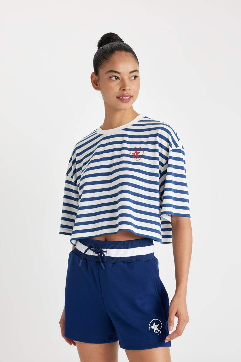 DeFactoFit Crew Neck Striped Crop Top T-Shirt