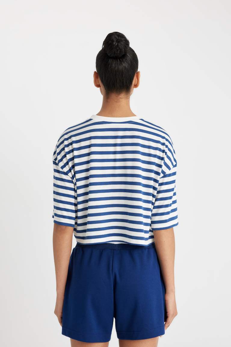 DeFactoFit Crew Neck Striped Crop Top T-Shirt