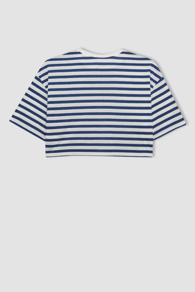 DeFactoFit Crew Neck Striped Crop Top T-Shirt