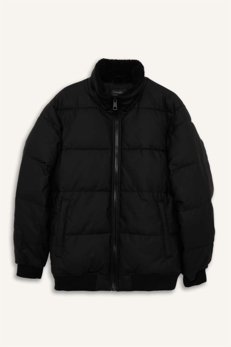 Su İtici Regular Fit Gömlek Yaka Astarlı Fermuarlı İç Cepli Kürk Yakalı Suni Deri Mont