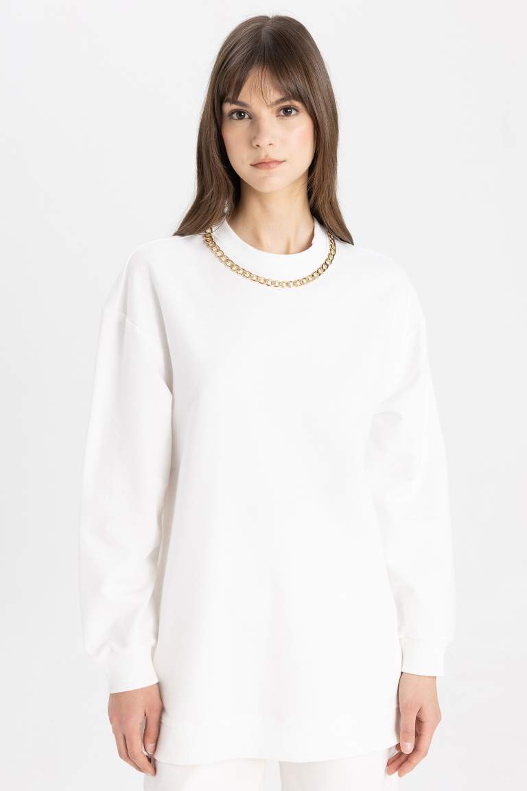 Regular Fit Chain Detailed Crew Neck Sweatshirt Tunic