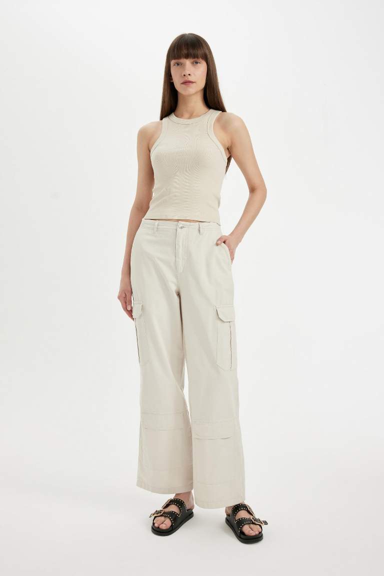 Брюки Wide Leg со средней талией из габардина