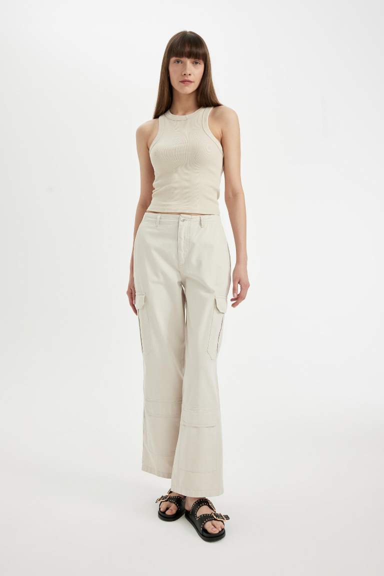Брюки Wide Leg со средней талией из габардина
