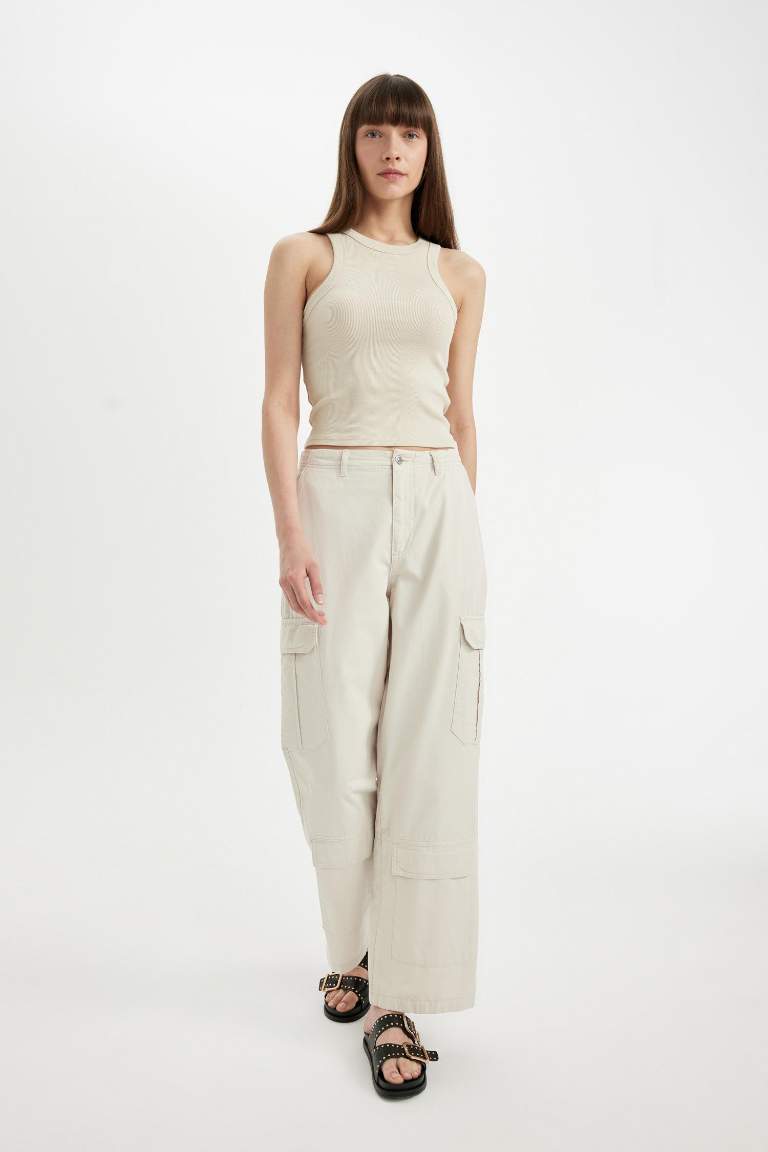 Брюки Wide Leg со средней талией из габардина