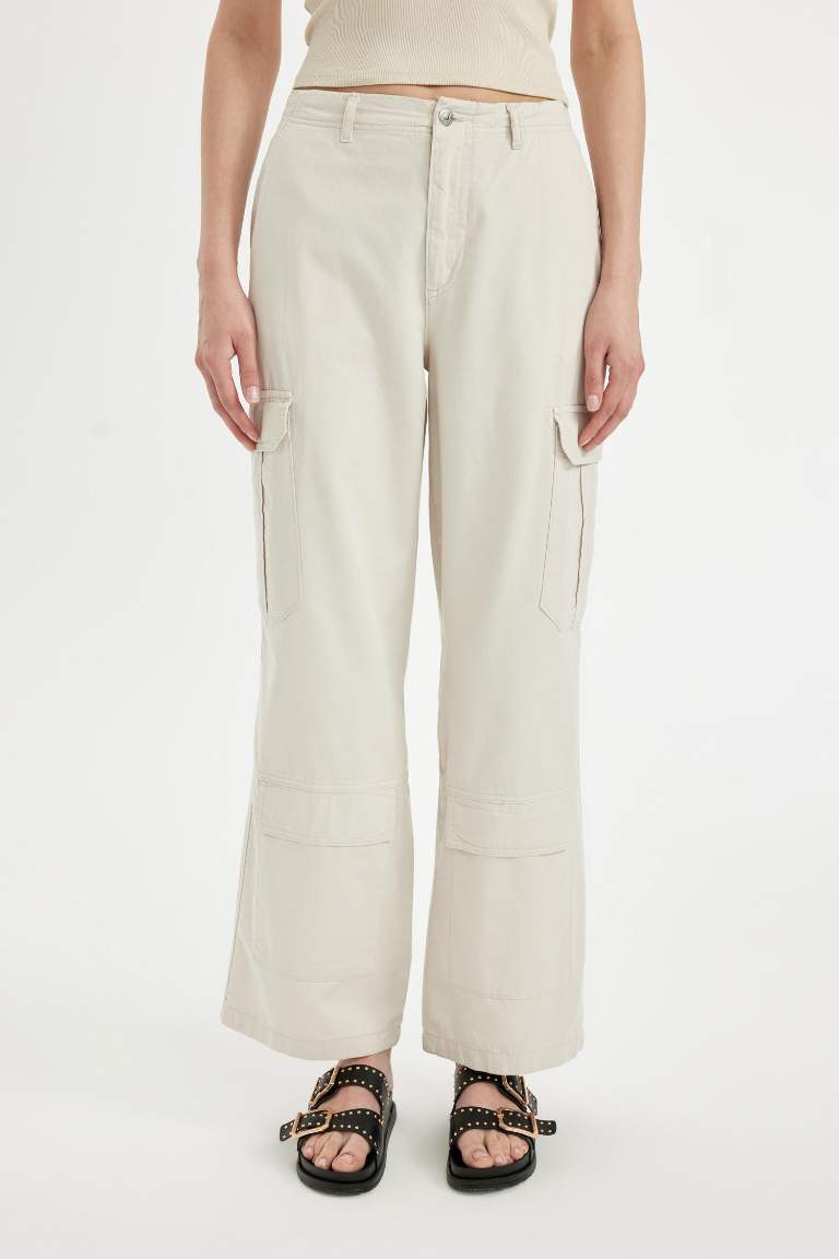 Брюки Wide Leg со средней талией из габардина