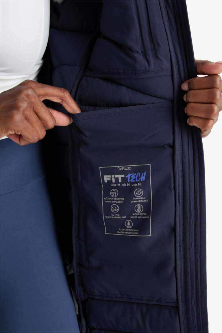 DeFactoFit Su İtici Regular Fit Kapüşonlu Şişme Parka Mont