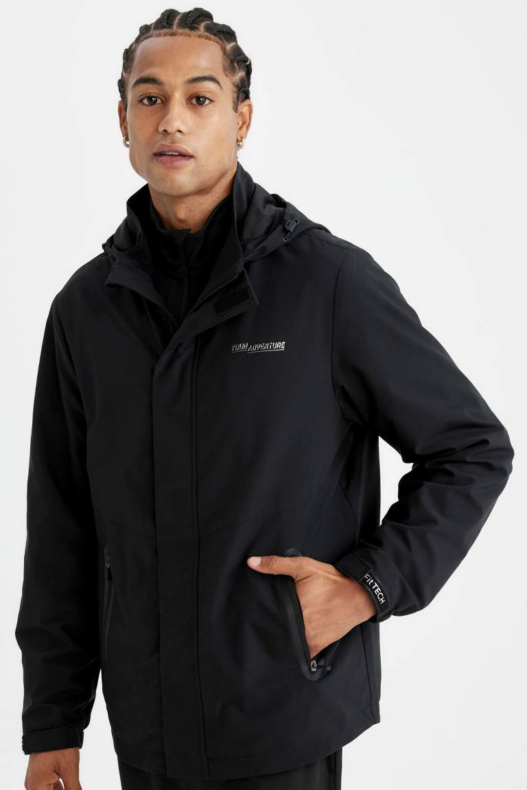 DefactoFit Black Waterproof Regular Fit Hooded Jacket