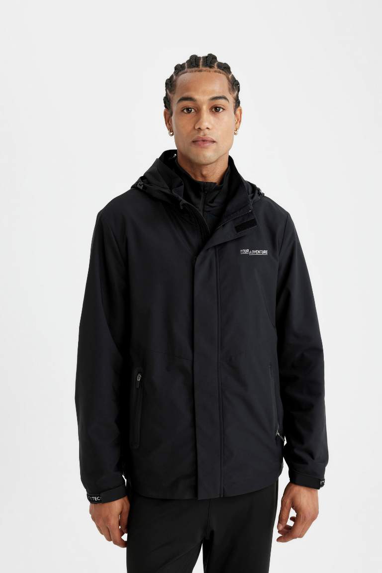 DefactoFit Black Waterproof Regular Fit Hooded Jacket