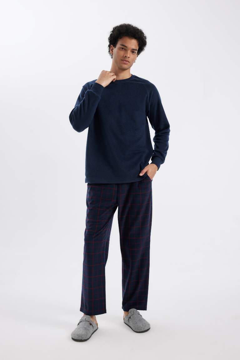 Regular Fit Polar Pijama Takımı Uzun Kollu Üst Desenli Uzun Alt
