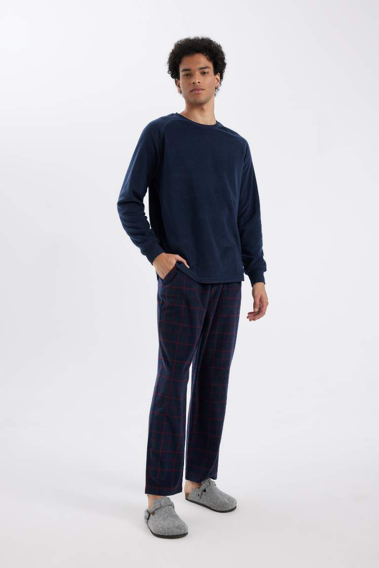 Regular Fit Polar Pijama Takımı Uzun Kollu Üst Desenli Uzun Alt