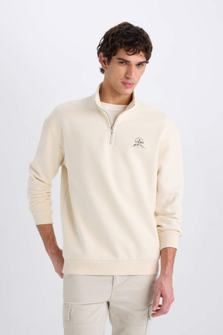 Sweatshirt imprimé à col montant zippé Coupe confortable