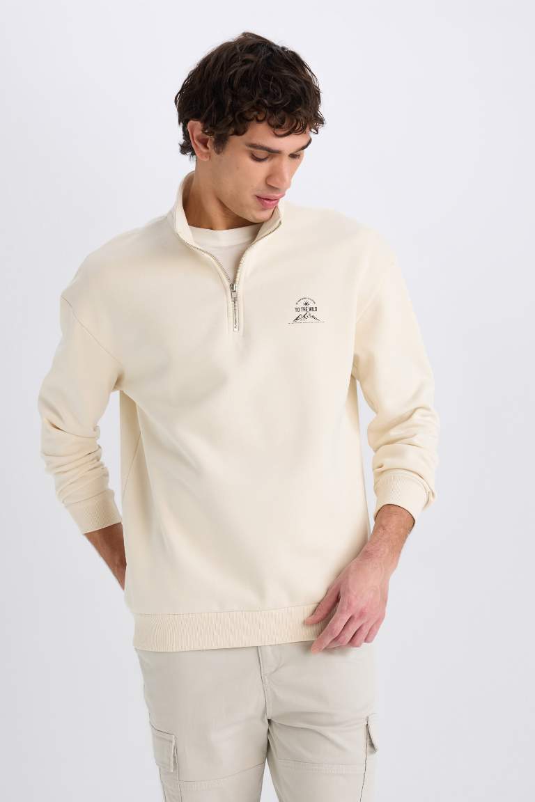 Sweatshirt imprimé à col montant zippé Coupe confortable