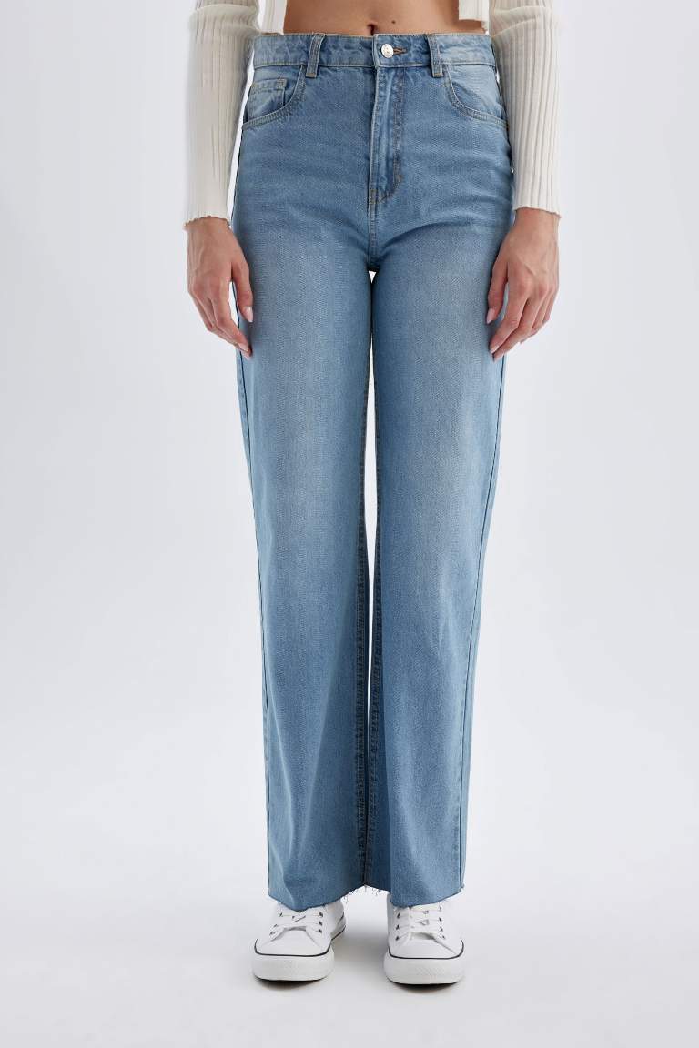 Pantalon Jean large taille haute style années 90 à effet délavé pour femme