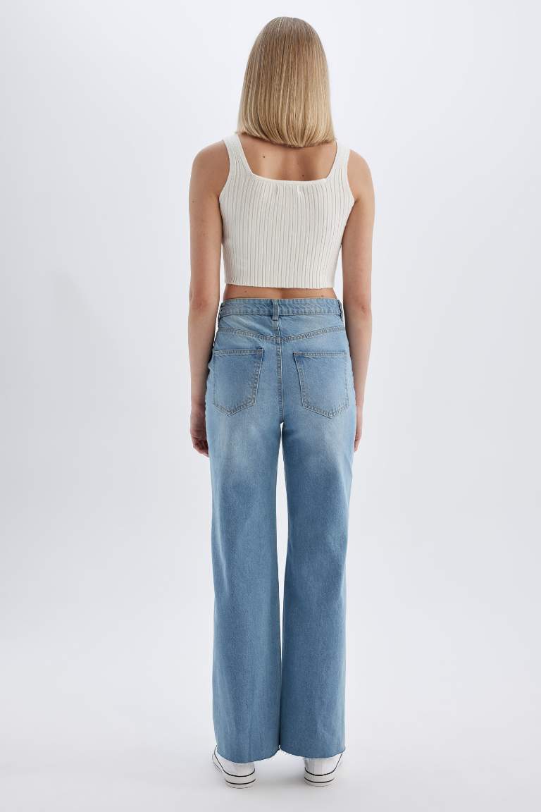 Pantalon Jean large taille haute style années 90 à effet délavé pour femme