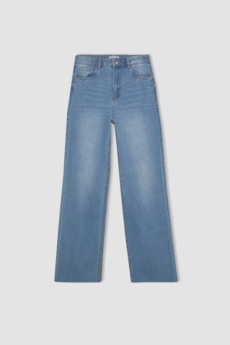 Pantalon Jean large taille haute style années 90 à effet délavé pour femme