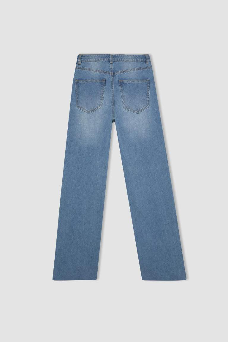 Pantalon Jean large taille haute style années 90 à effet délavé pour femme