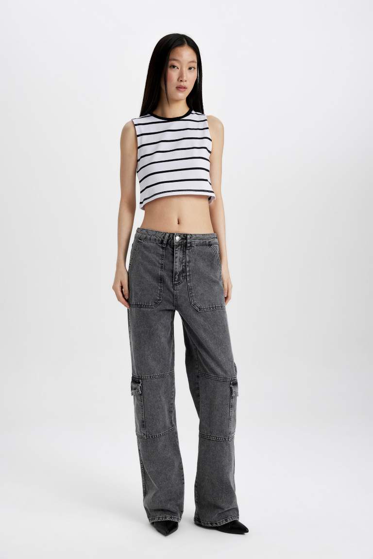 Slim Fit Striped Crew Neck Crop Top