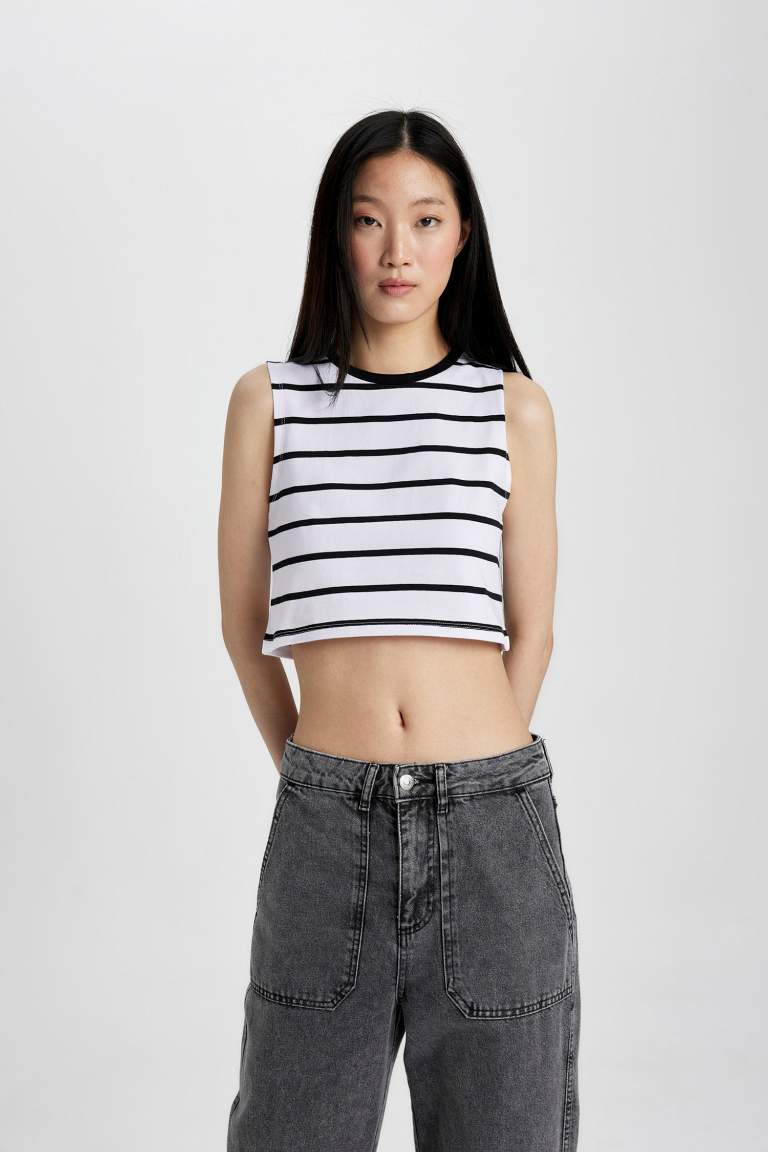 Slim Fit Striped Crew Neck Crop Top